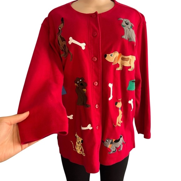 Bechamel Vintage Quirky Red Cardigan with Dog and Bone Embroidery - Picture 3 of 9